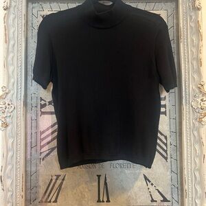 INC International Concepts Black Short Sleeve Mock Neck Sweater Top